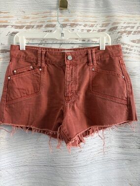 Paige Mayslie Utility Denim Cutoff Shorts in Muted Clay